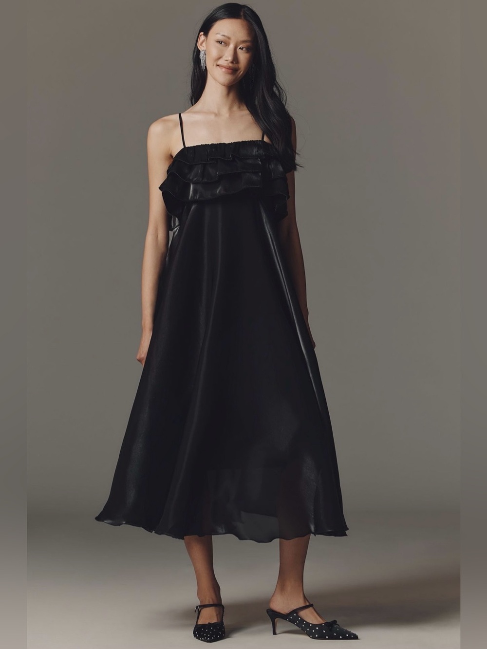 Anthropologie BI-nk Manouk Smocked Ruffle-Trim Midi Dress - Sz L